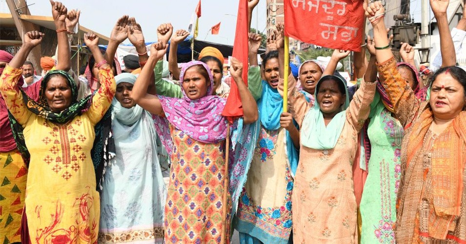 Women activists from Mazdoor Sabha shout slogans on the occasion of International Women's Day as they demonstrate against the central government's recent agricultural reforms, in Amritsar on March 8, 2021. (Photo: Narinder Nanu/AFP via Getty Images)